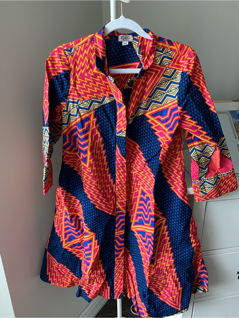 Zuri Kenya Geometric Print Shirt Dress - 100% Cotton